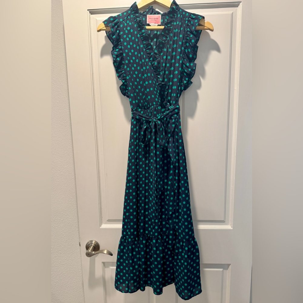 Kate Spade Navy & Teal Polka Dot Midi Dress